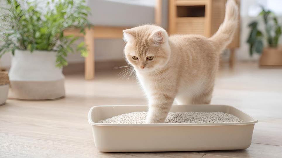 摄图网_603245034_橘色猫咪正在使用猫砂盆(企业商用)